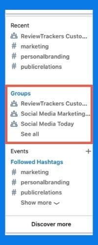 an image of the linkedin sidebar highlighting the groups section